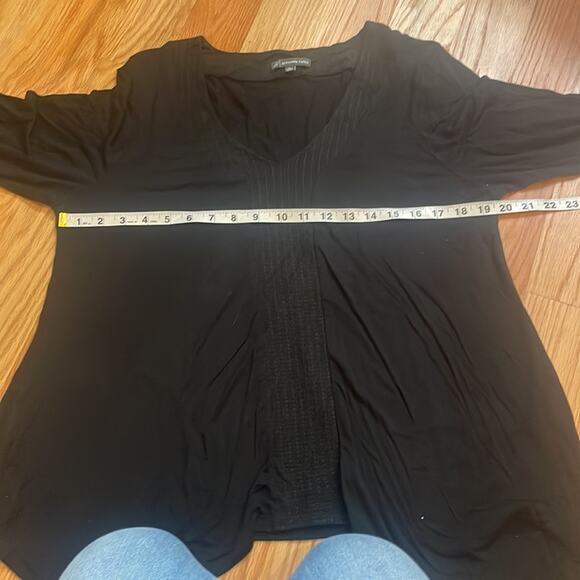 Adrianna Papell Black V-Neck Shark Bite Hem 3/4 Sleeves Jersey Knit Top XL - Picture 5 of 7